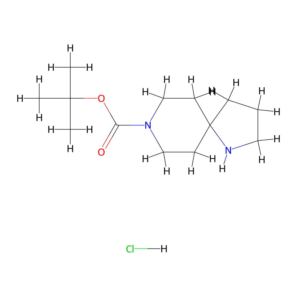Tert-butyl 1,8-diazaspiro[4.5]decane-8-carboxylate hydrochloride molecular structure, CAS 1890715-57-7