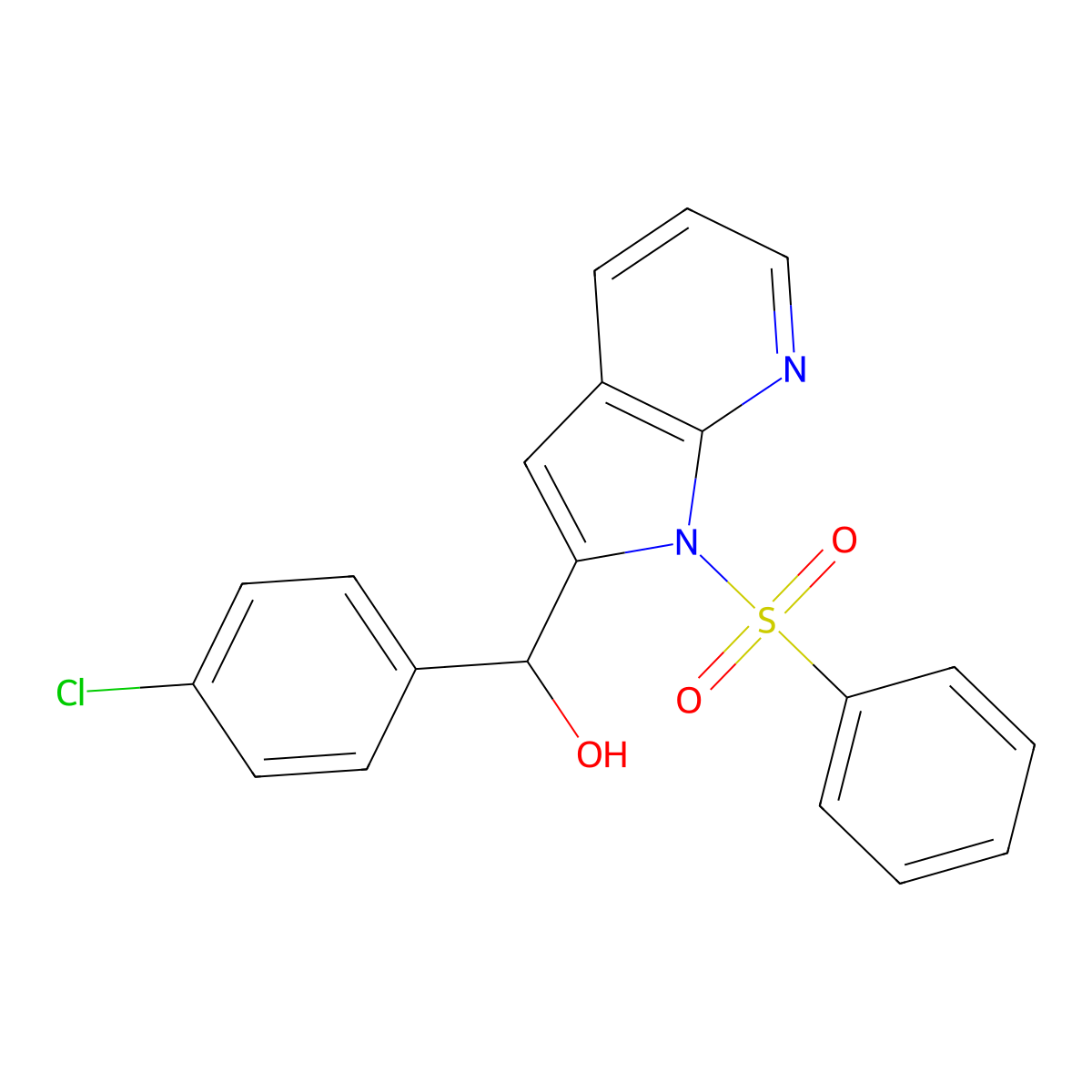 (4-chlorophenyl)[1-(phenylsulfonyl)-1H-pyrrolo[2,3-b]pyridin-2-yl]methanol molecular structure, CAS 189089-86-9