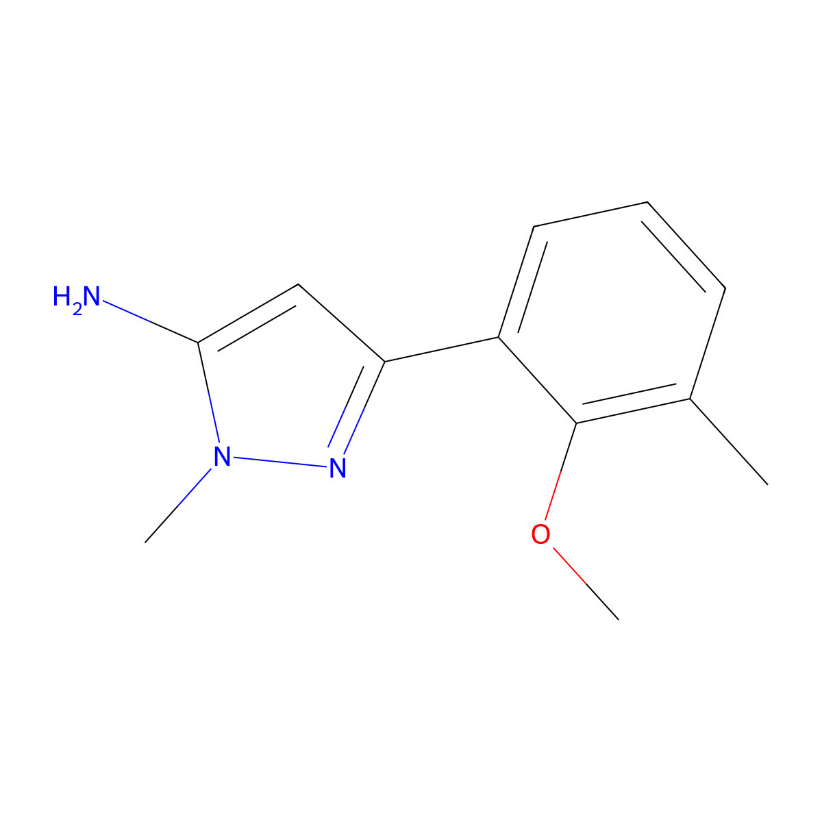 3-(2-methoxy-3-methylphenyl)-1-methyl-1H-pyrazol-5-amine molecular structure, CAS 1891072-57-3