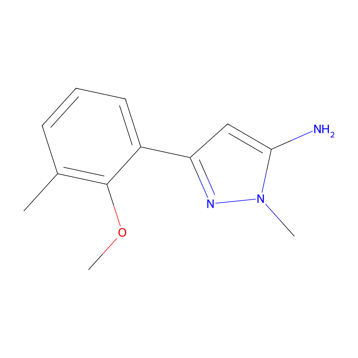 3-(2-methoxy-3-methylphenyl)-1-methyl-1H-pyrazol-5-amine molecular structure, CAS 1891072-57-3