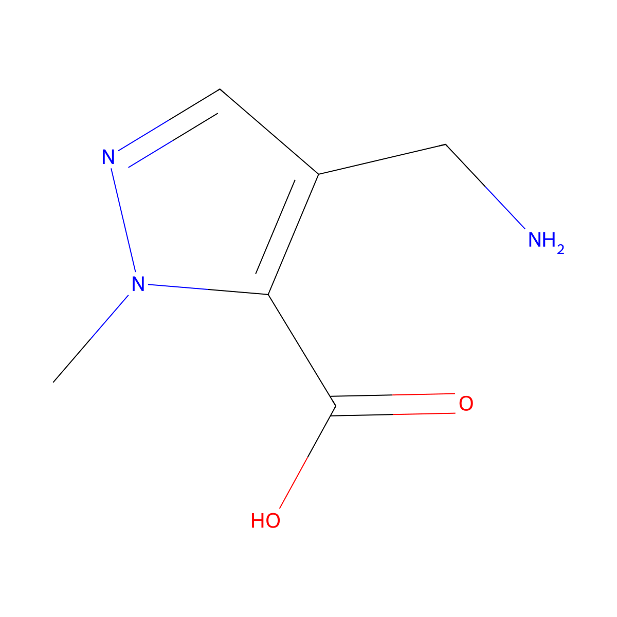 4-(Aminomethyl)-1-methyl-1H-pyrazole-5-carboxylic acid molecular structure, CAS 1891218-76-0
