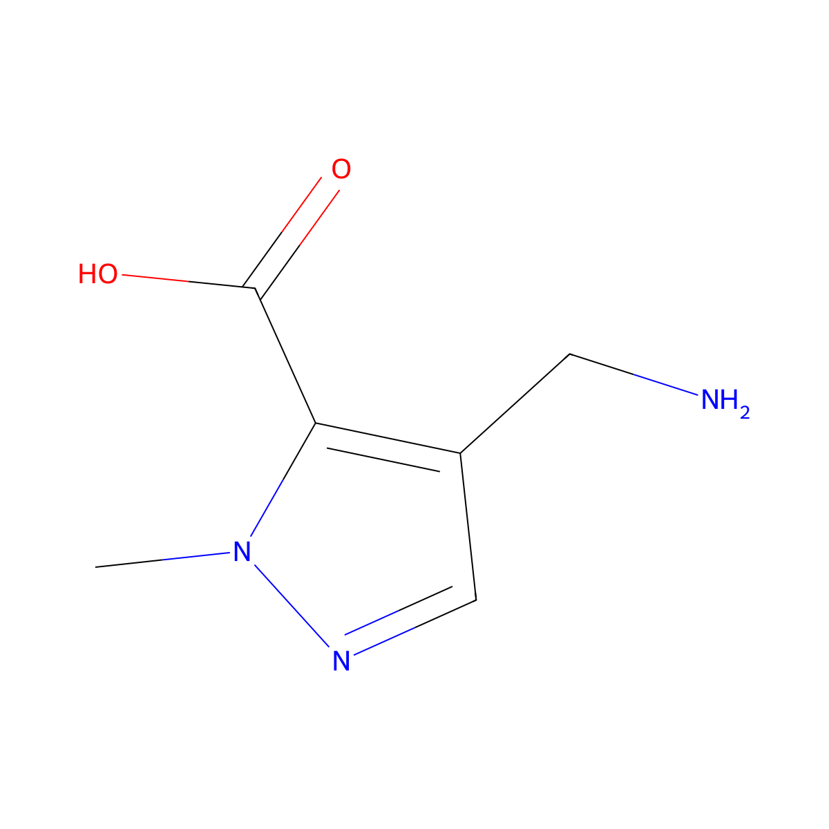 4-(Aminomethyl)-1-methyl-1H-pyrazole-5-carboxylic acid molecular structure, CAS 1891218-76-0