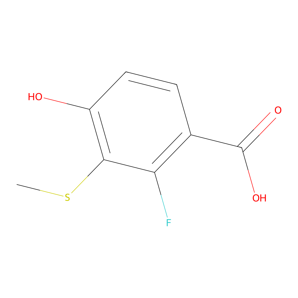2-Fluoro-4-hydroxy-3-(methylthio)benzoic acid molecular structure, CAS 1891234-82-4