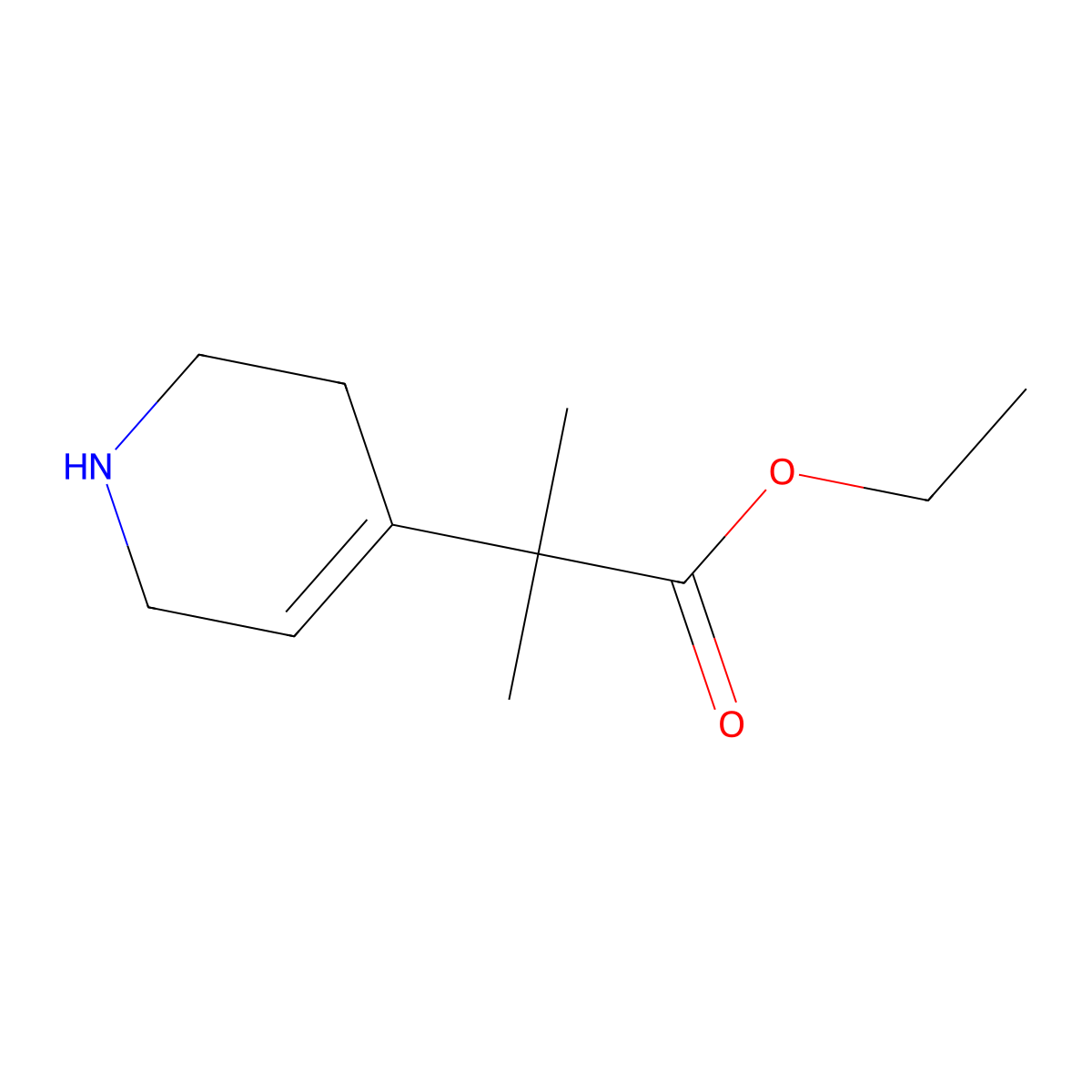 Ethyl 2-methyl-2-(1,2,3,6-tetrahydropyridin-4-yl)propanoate molecular structure, CAS 1891259-58-7