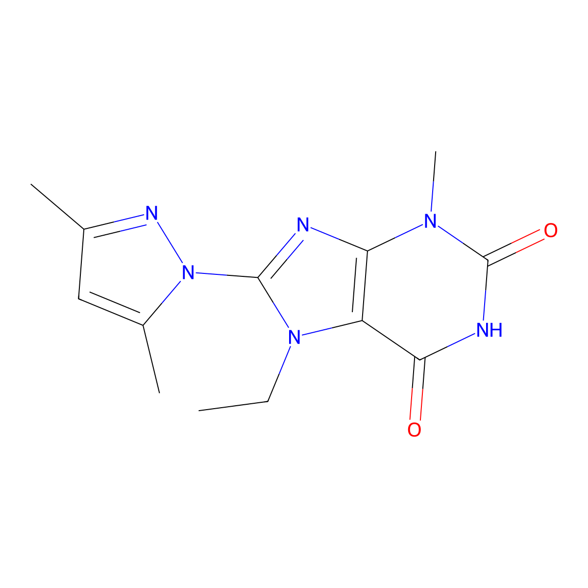 8-(3,5-Dimethylpyrazolyl)-7-ethyl-3-methyl-1,3,7-trihydropurine-2,6-dione molecular structure, CAS 189126-85-0