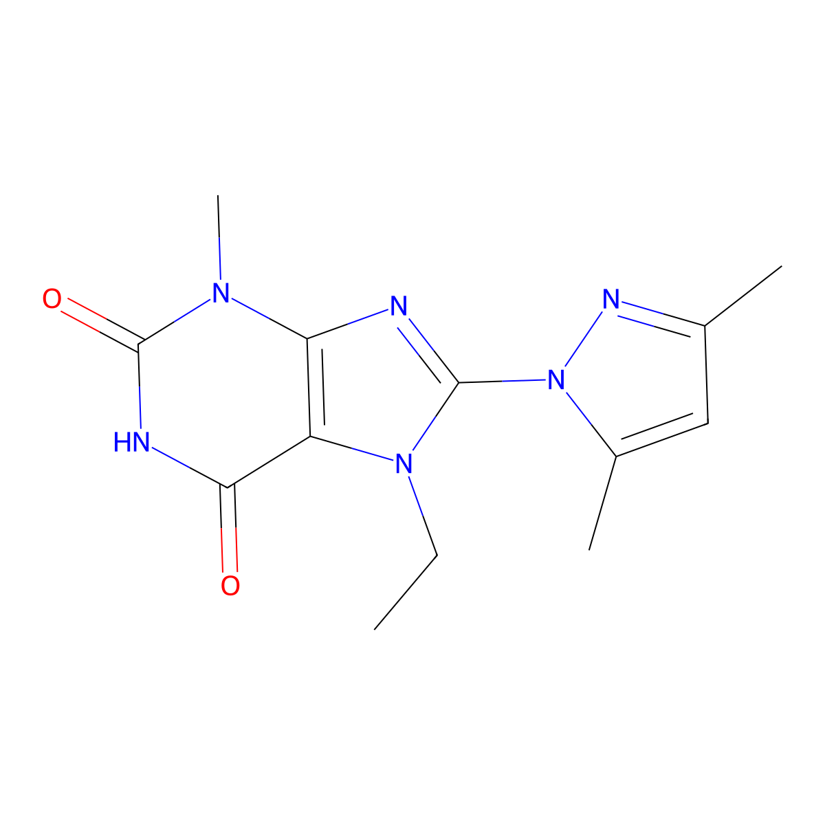 8-(3,5-Dimethylpyrazolyl)-7-ethyl-3-methyl-1,3,7-trihydropurine-2,6-dione molecular structure, CAS 189126-85-0