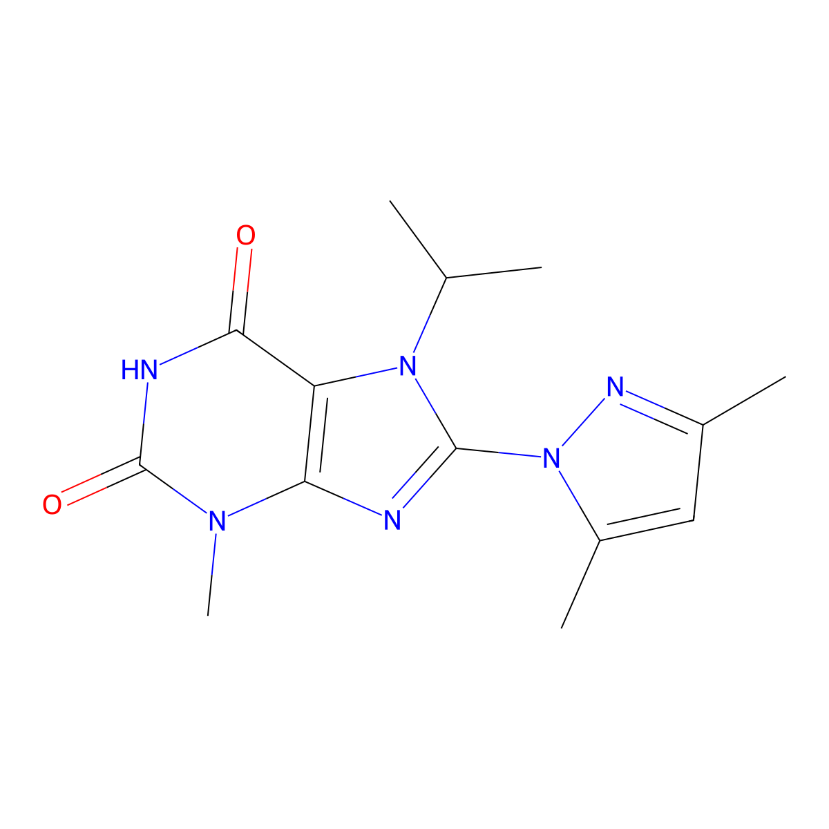 8-(3,5-Dimethyl-pyrazol-1-yl)-7-isopropyl-3-methyl-3,7-dihydro-purine-2,6-dione molecular structure, CAS 189126-87-2