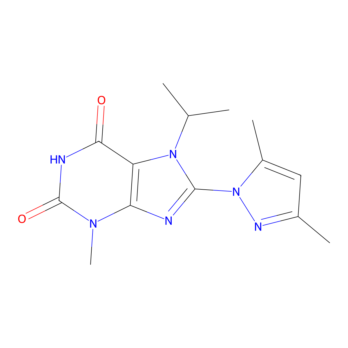 8-(3,5-Dimethyl-pyrazol-1-yl)-7-isopropyl-3-methyl-3,7-dihydro-purine-2,6-dione molecular structure, CAS 189126-87-2