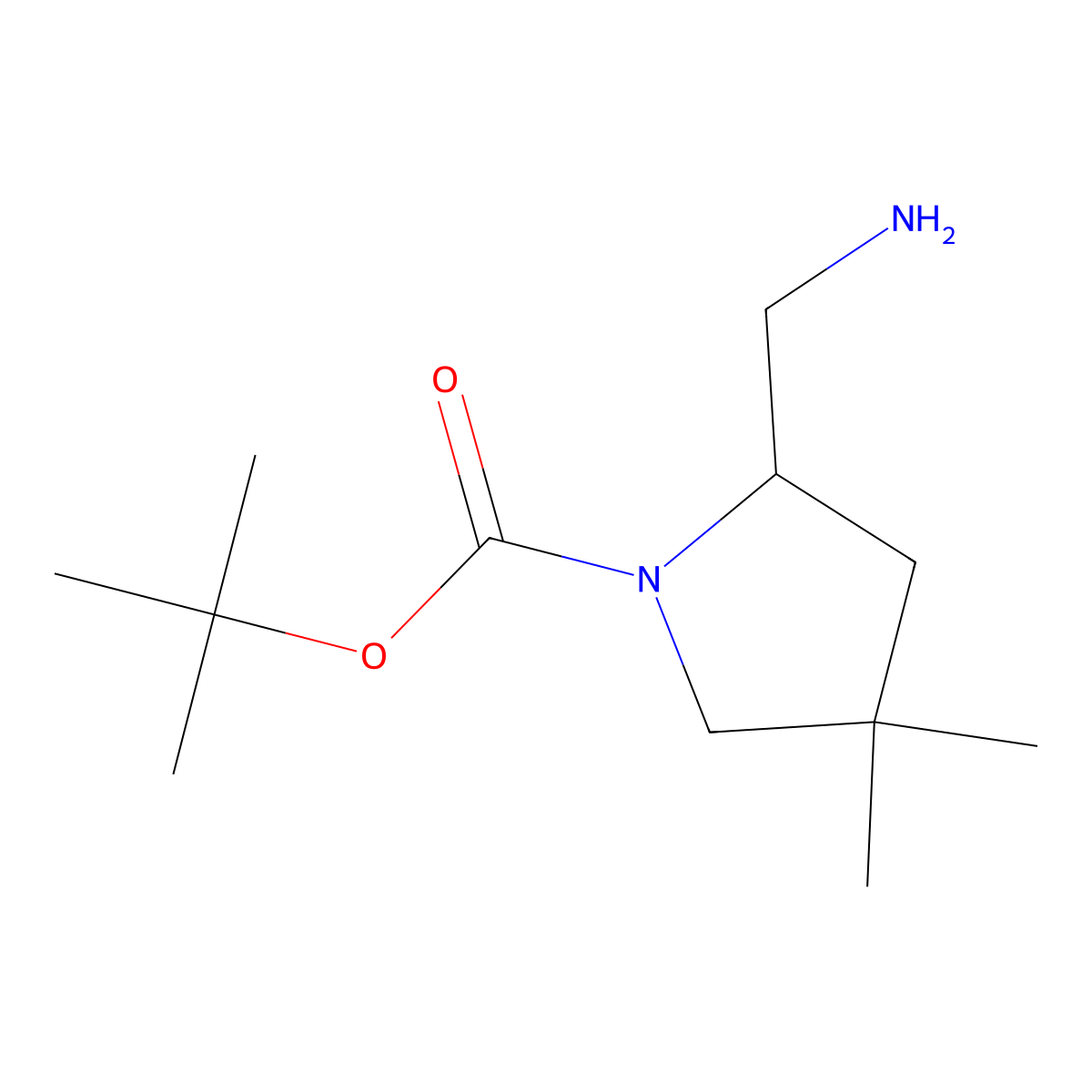 Tert-butyl 2-(aminomethyl)-4,4-dimethylpyrrolidine-1-carboxylate molecular structure, CAS 1891273-38-3