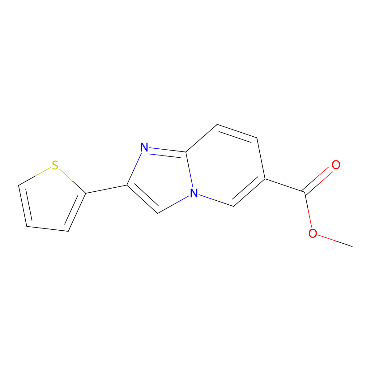 Methyl 2-thien-2-ylimidazo[1,2-a]pyridine-6-carboxylate molecular structure, CAS 1891281-74-5