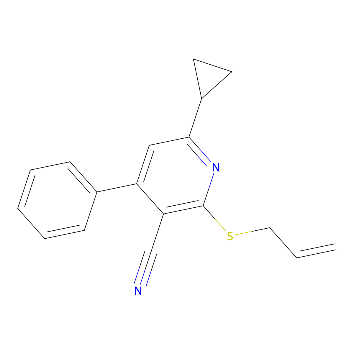 6-Cyclopropyl-4-phenyl-2-prop-2-enylsulfanylpyridine-3-carbonitrile molecular structure, CAS 189132-38-5