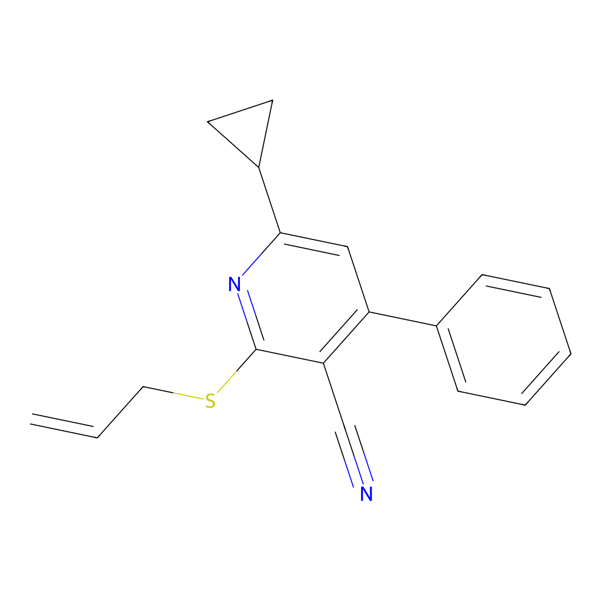 6-Cyclopropyl-4-phenyl-2-prop-2-enylsulfanylpyridine-3-carbonitrile molecular structure, CAS 189132-38-5