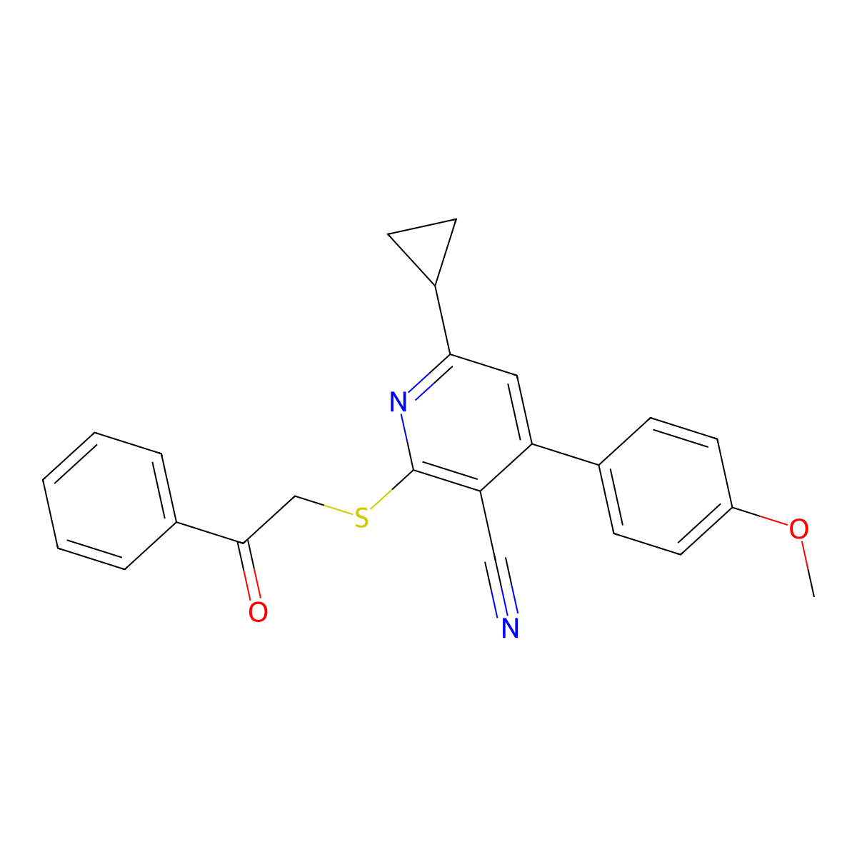 6-Cyclopropyl-4-(4-methoxyphenyl)-2-phenacylsulfanylpyridine-3-carbonitrile molecular structure, CAS 189132-47-6