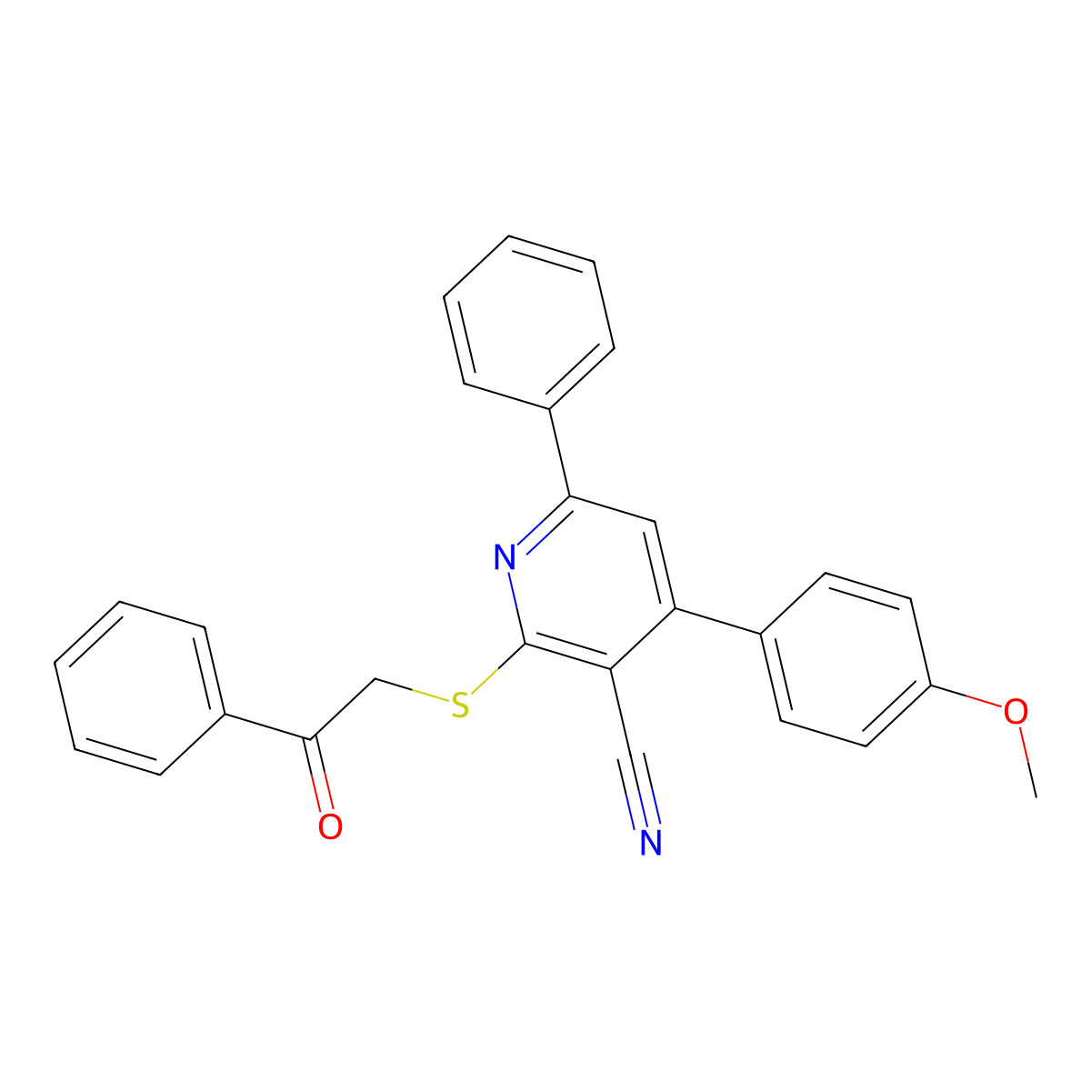 4-(4-Methoxyphenyl)-2-((2-oxo-2-phenylethyl)thio)-6-phenylnicotinonitrile molecular structure, CAS 189132-48-7