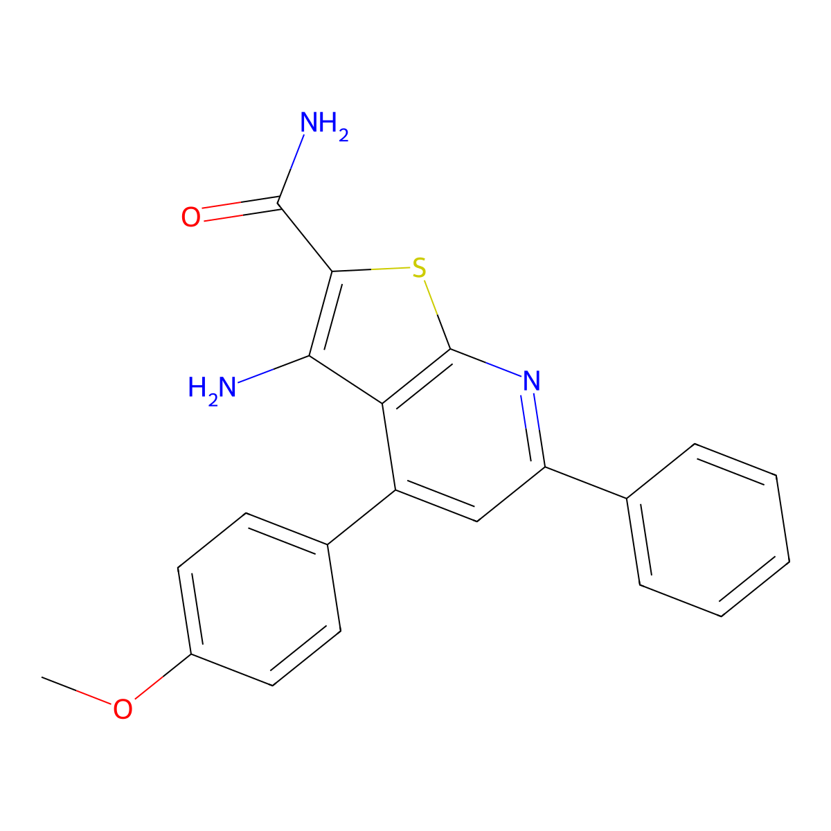 3-Amino-4-(4-methoxyphenyl)-6-phenylthieno[2,3-b]pyridine-2-carboxamide molecular structure, CAS 189132-54-5
