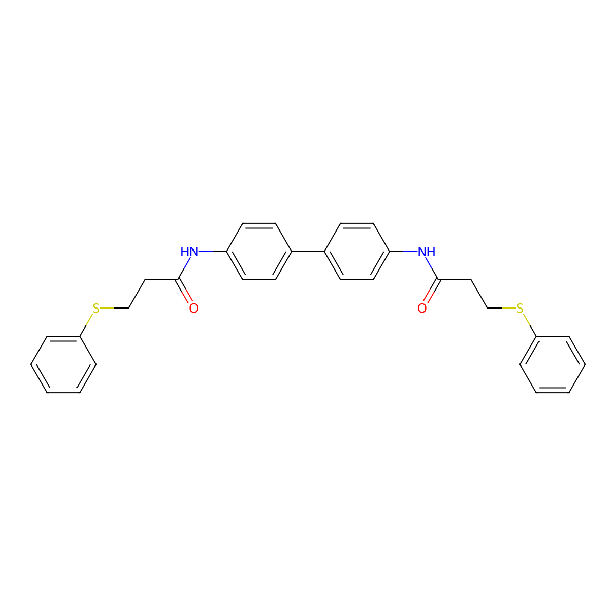 3-phenylsulfanyl-N-[4-[4-(3-phenylsulfanylpropanoylamino)phenyl]phenyl]propanamide molecular structure, CAS 189132-59-0