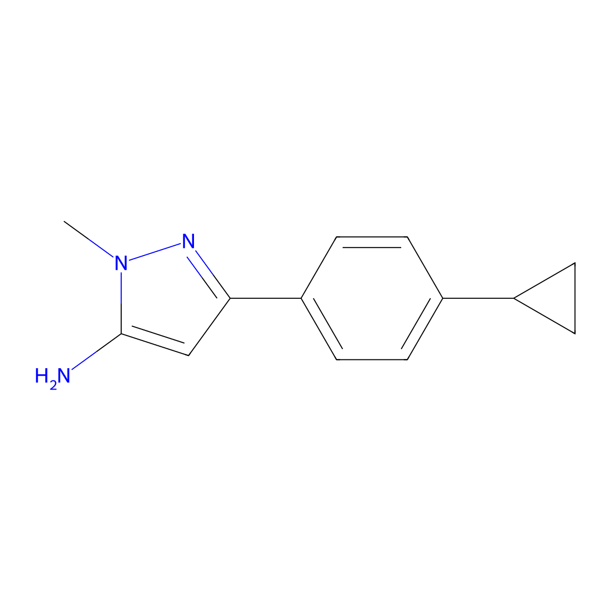 3-(4-cyclopropylphenyl)-1-methyl-1H-pyrazol-5-amine molecular structure, CAS 1891425-81-2