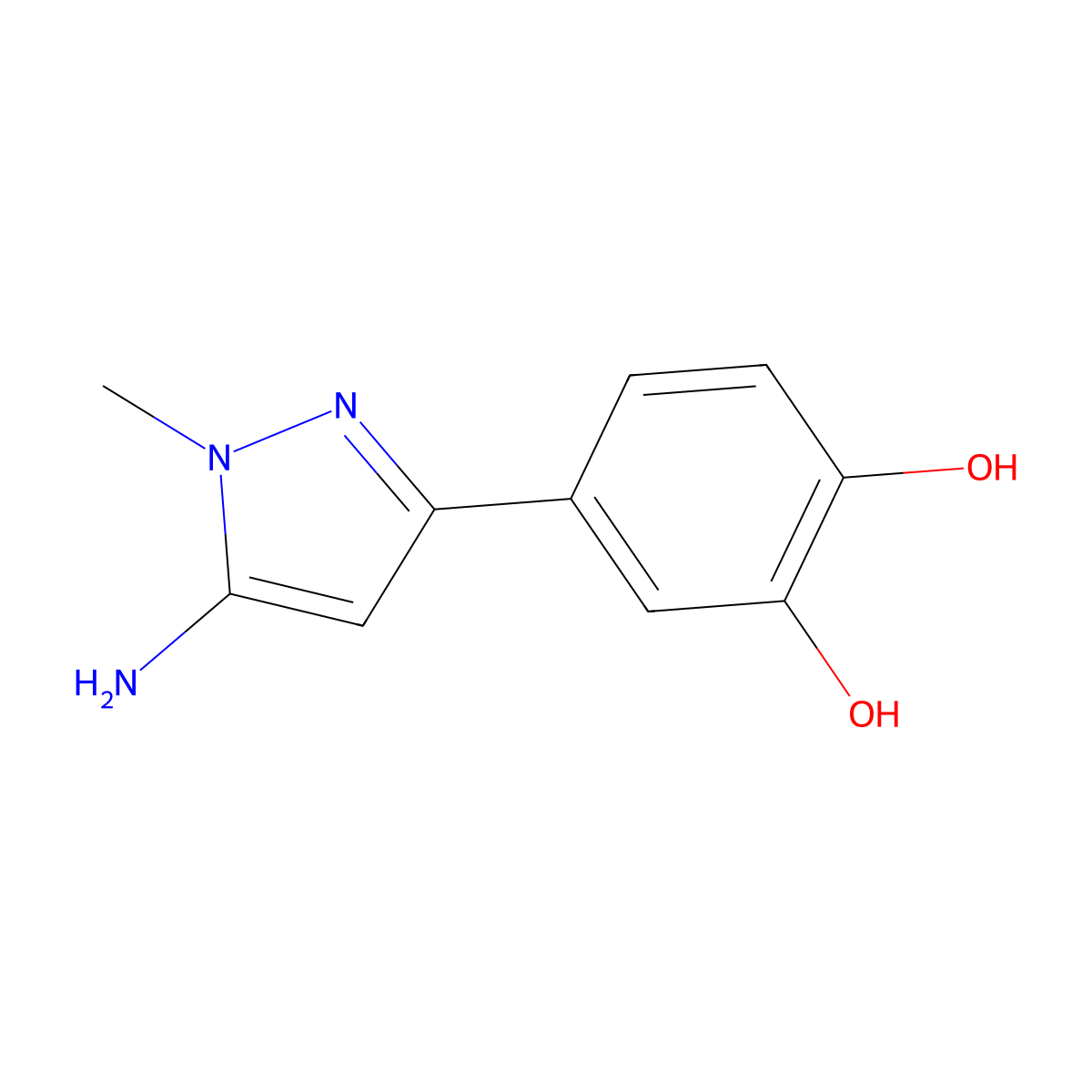 4-(5-amino-1-methyl-1H-pyrazol-3-yl)benzene-1,2-diol molecular structure, CAS 1891434-96-0