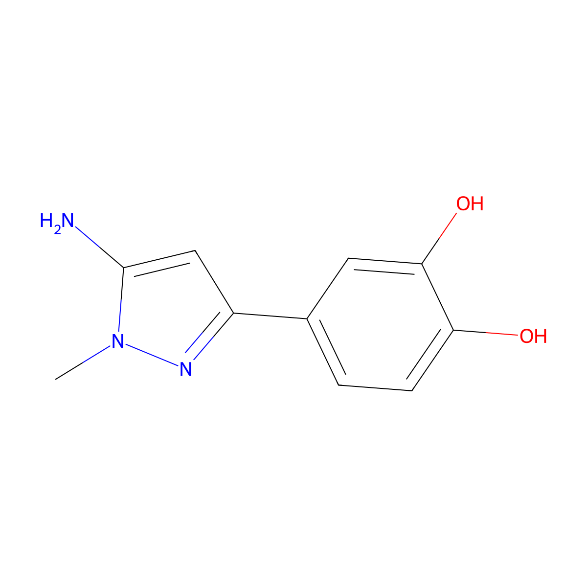 4-(5-amino-1-methyl-1H-pyrazol-3-yl)benzene-1,2-diol molecular structure, CAS 1891434-96-0