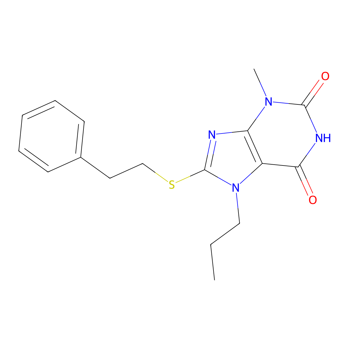 3-Methyl-8-phenethylsulfanyl-7-propyl-3,7-dihydro-purine-2,6-dione molecular structure, CAS 189149-69-7