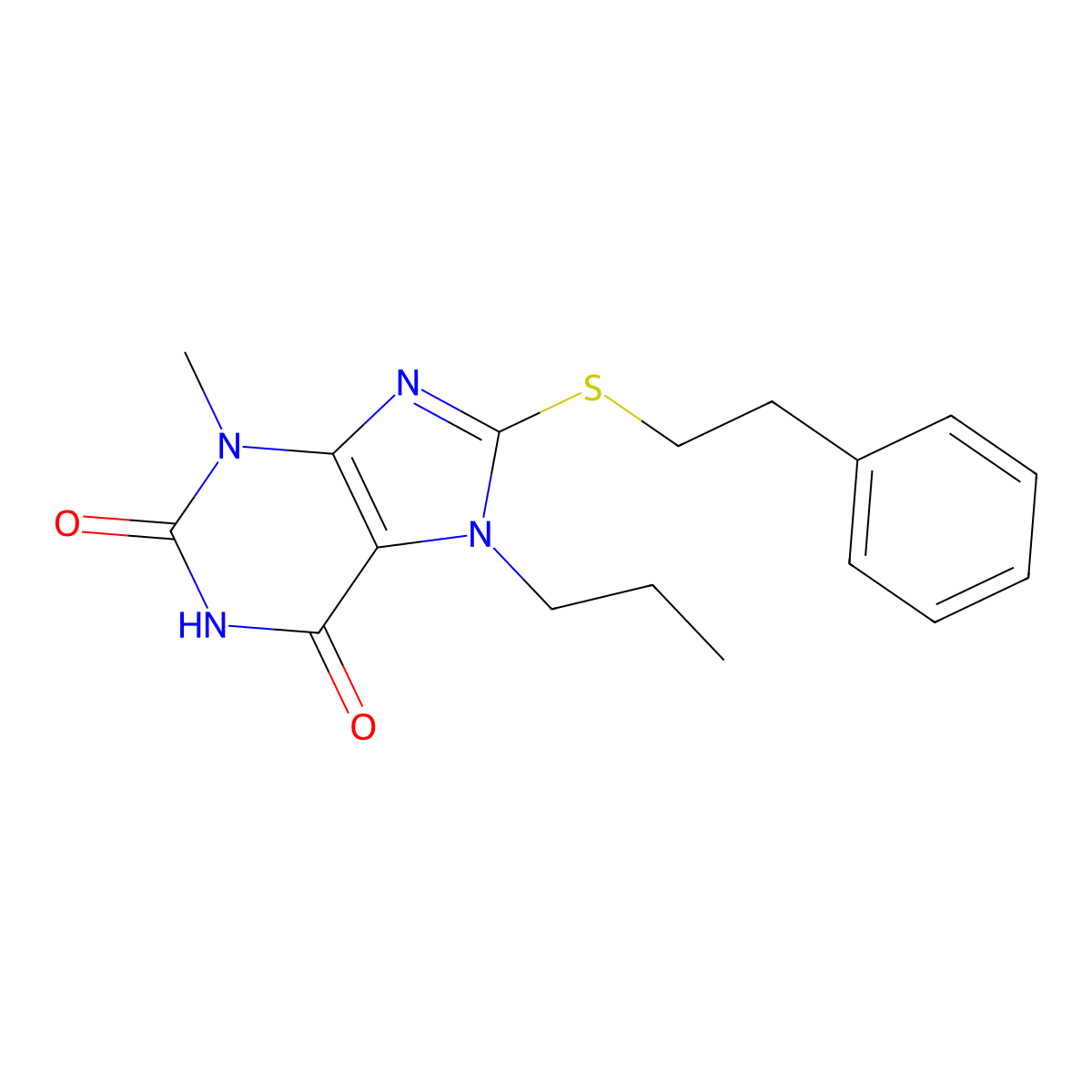 3-Methyl-8-phenethylsulfanyl-7-propyl-3,7-dihydro-purine-2,6-dione molecular structure, CAS 189149-69-7