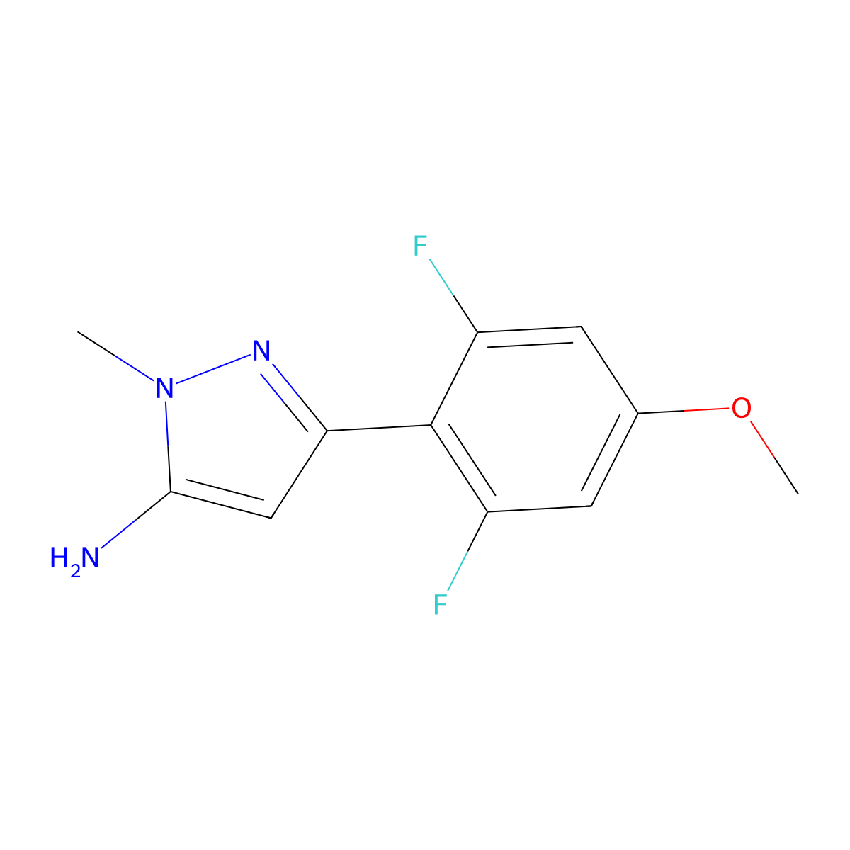 3-(2,6-difluoro-4-methoxyphenyl)-1-methyl-1H-pyrazol-5-amine molecular structure, CAS 1891493-35-8