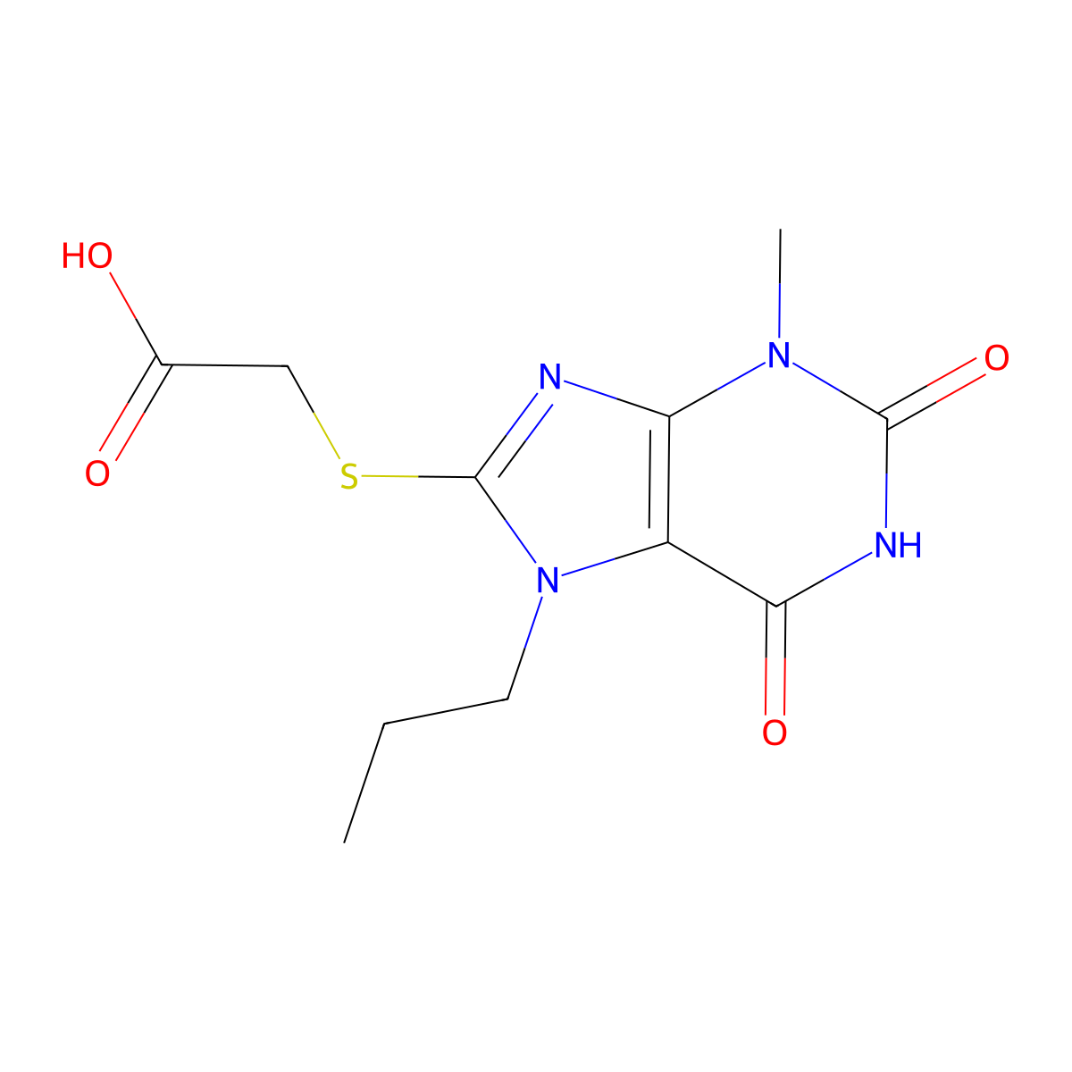2-(3-Methyl-2,6-dioxo-7-propylpurin-8-yl)sulfanylacetic acid molecular structure, CAS 189150-00-3