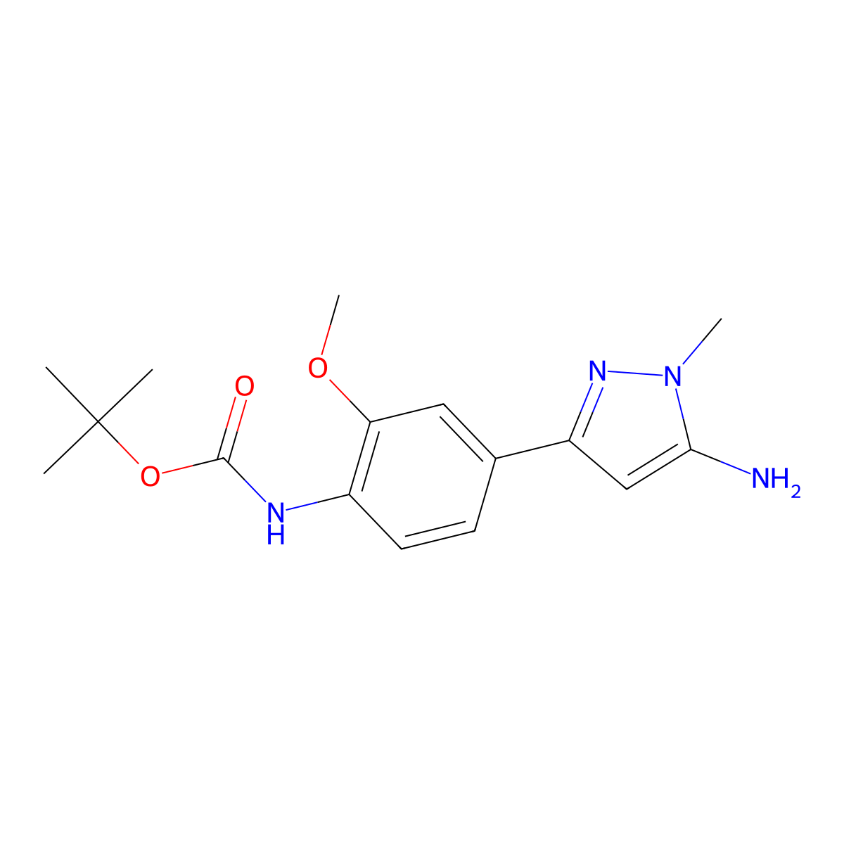 tert-butyl N-[4-(5-amino-1-methyl-1H-pyrazol-3-yl)-2-methoxyphenyl]carbamate molecular structure, CAS 1891510-07-8