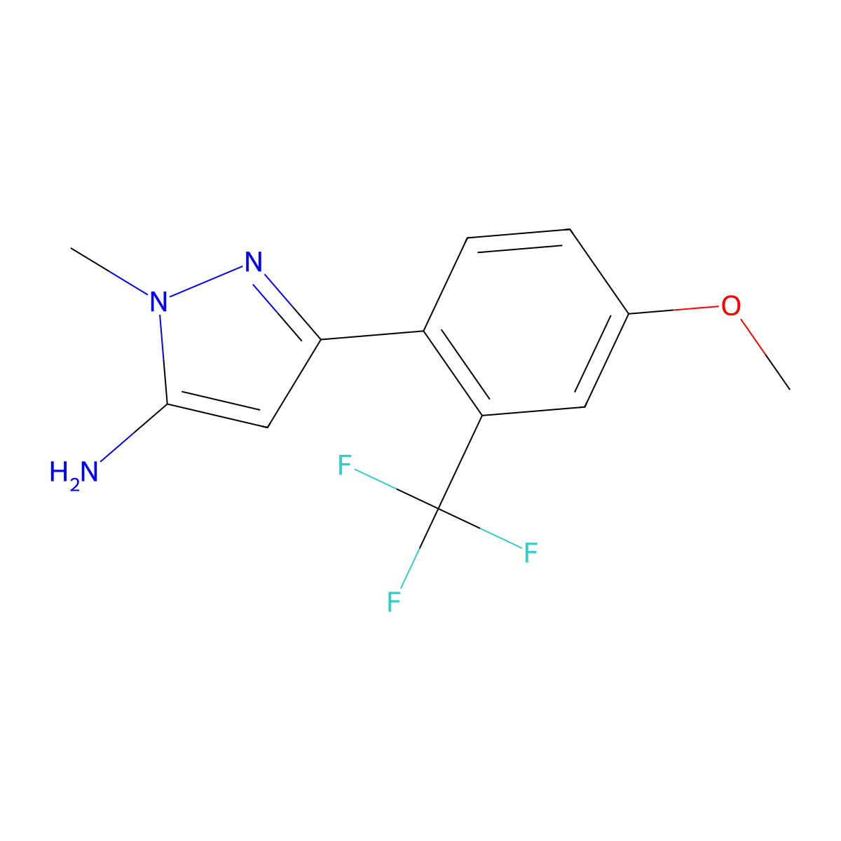 3-[4-methoxy-2-(trifluoromethyl)phenyl]-1-methyl-1H-pyrazol-5-amine molecular structure, CAS 1891678-25-3
