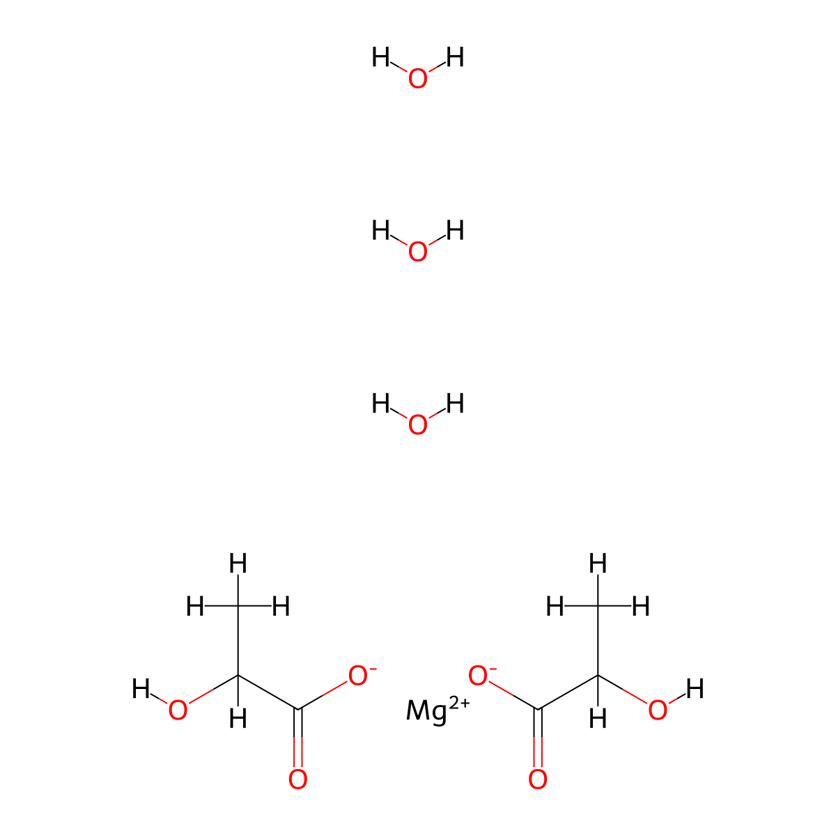 Magnesium lactate trihydrate molecular structure, CAS 18917-96-9