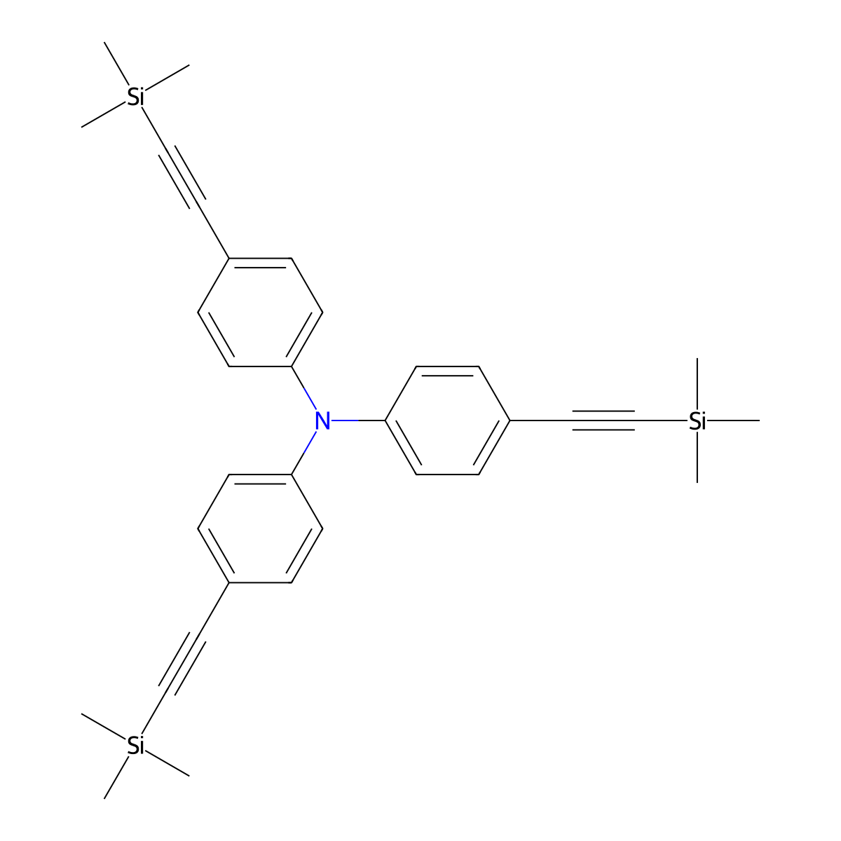 Tris(4-((trimethylsilyl)ethynyl)phenyl)amine molecular structure, CAS 189178-08-3