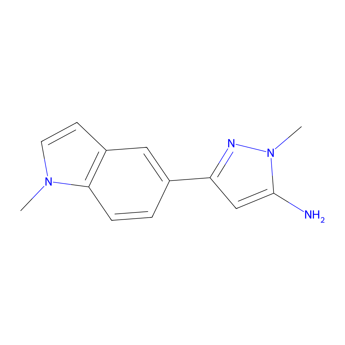 1-methyl-3-(1-methyl-1H-indol-5-yl)-1H-pyrazol-5-amine molecular structure, CAS 1891945-33-7