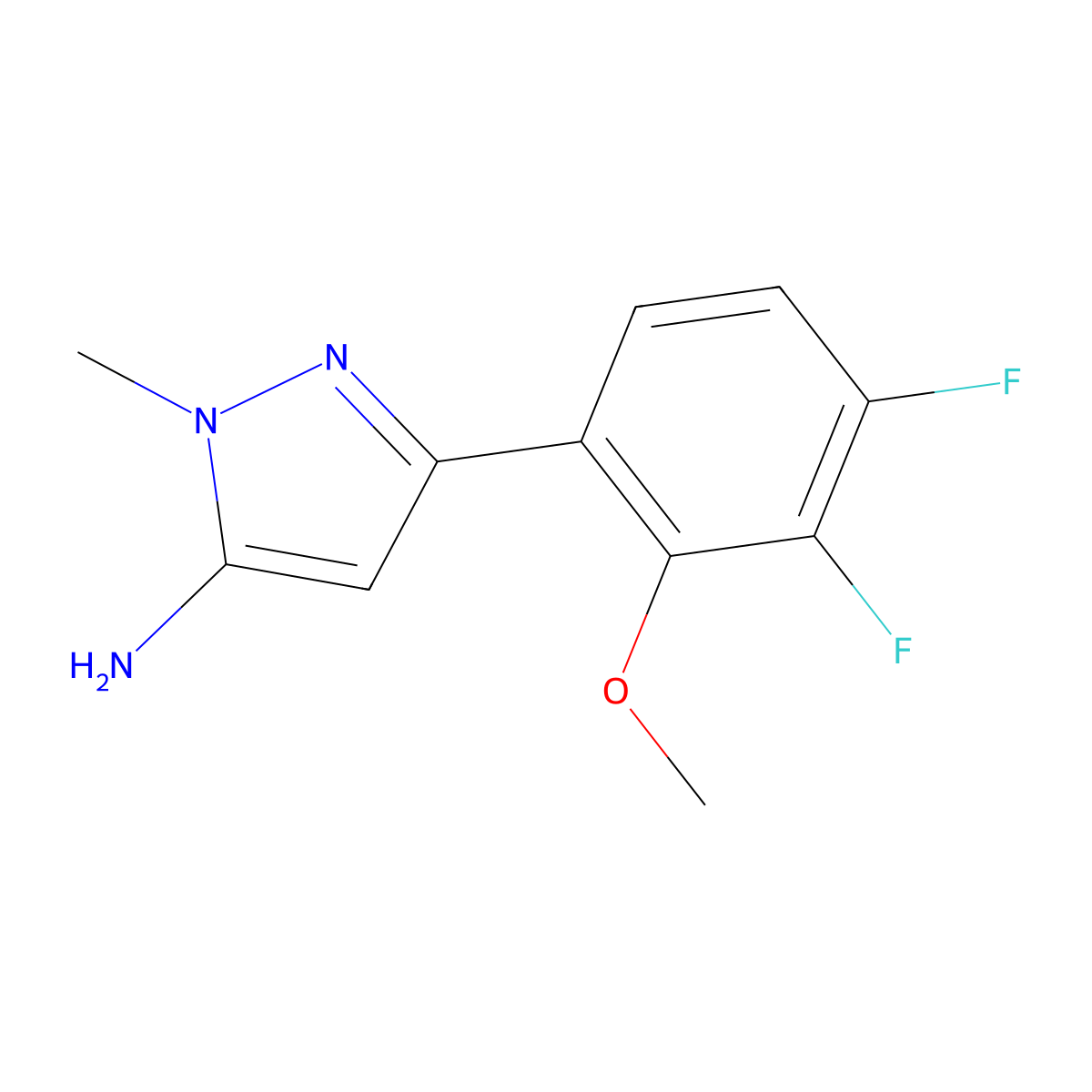 3-(3,4-difluoro-2-methoxyphenyl)-1-methyl-1H-pyrazol-5-amine molecular structure, CAS 1891988-48-9