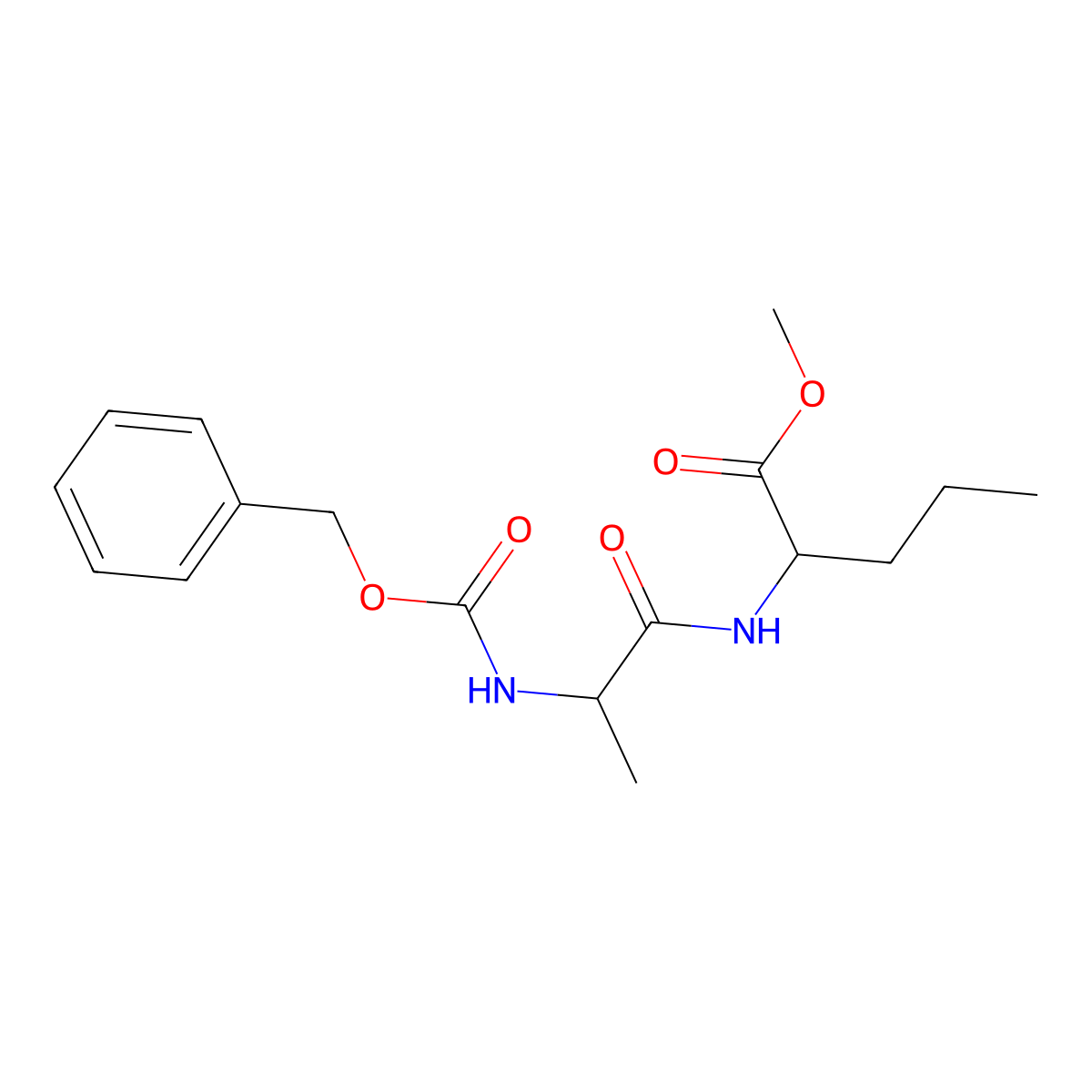 Methyl 2-[2-(phenylmethoxycarbonylamino)propanoylamino]pentanoate molecular structure, CAS 18921-53-4