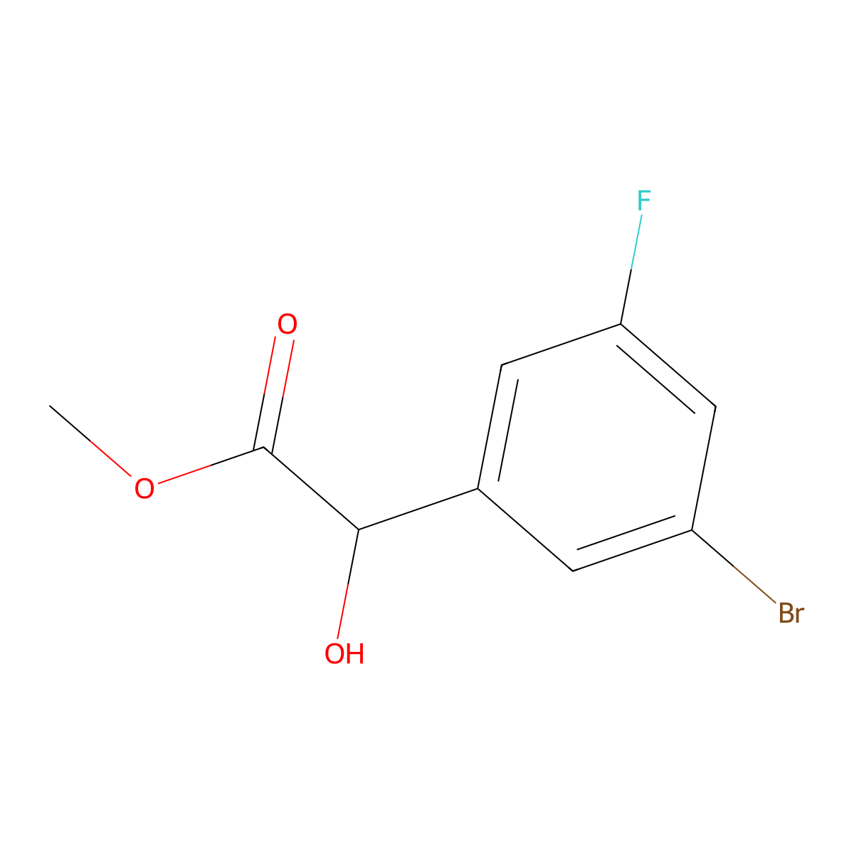 Methyl 2-(3-bromo-5-fluorophenyl)-2-hydroxyacetate molecular structure, CAS 1892219-45-2