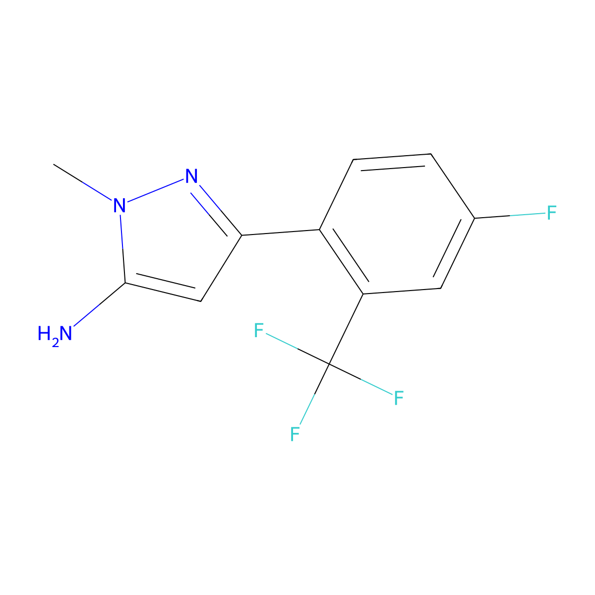 3-[4-fluoro-2-(trifluoromethyl)phenyl]-1-methyl-1H-pyrazol-5-amine molecular structure, CAS 1892359-09-9