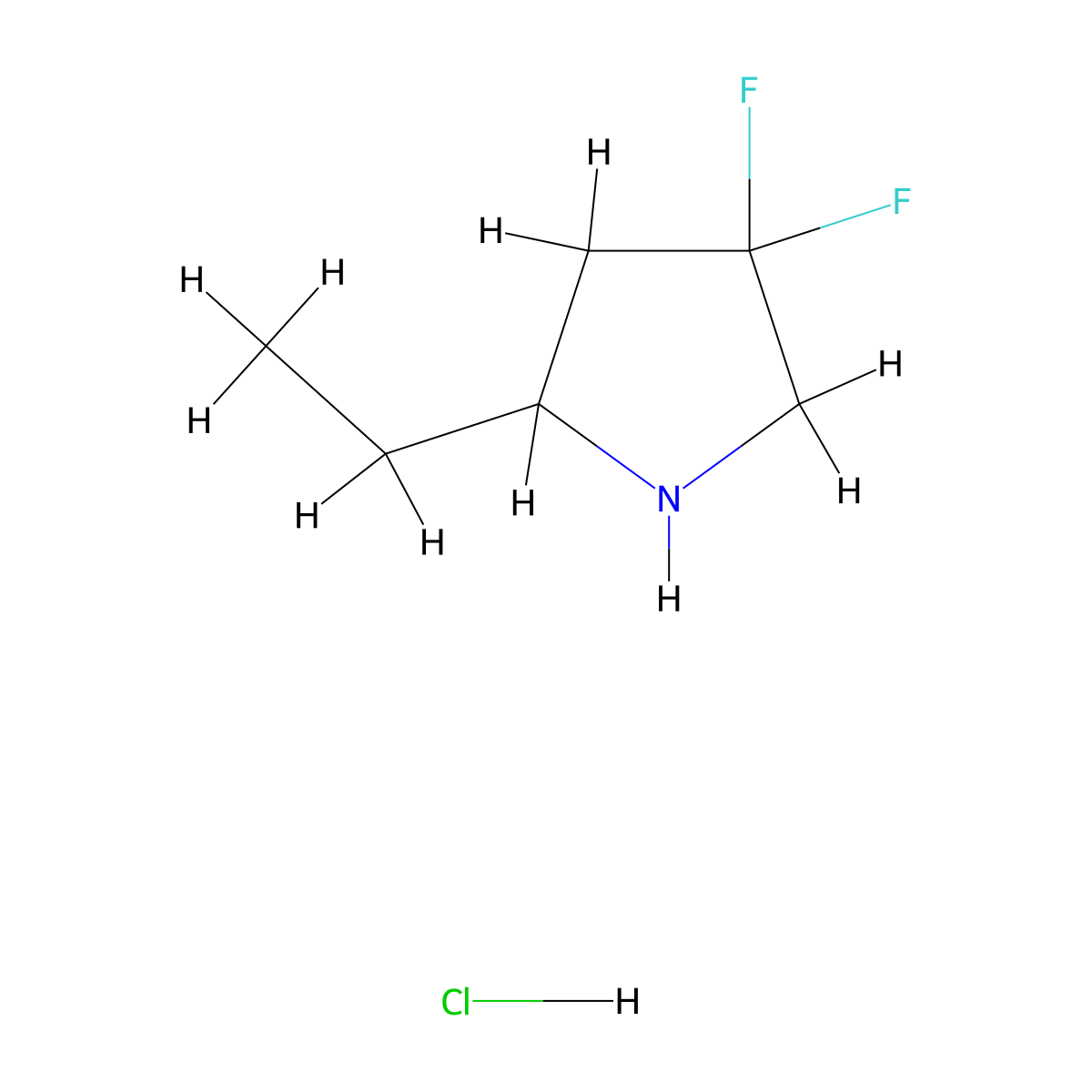 2-Ethyl-4,4-difluoropyrrolidine;hydrochloride molecular structure, CAS 1892388-75-8