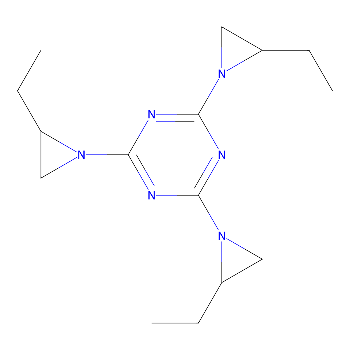 1,3,5-Triazine, 2,4,6-tris(2-ethyl-1-aziridinyl)- molecular structure, CAS 18924-91-9