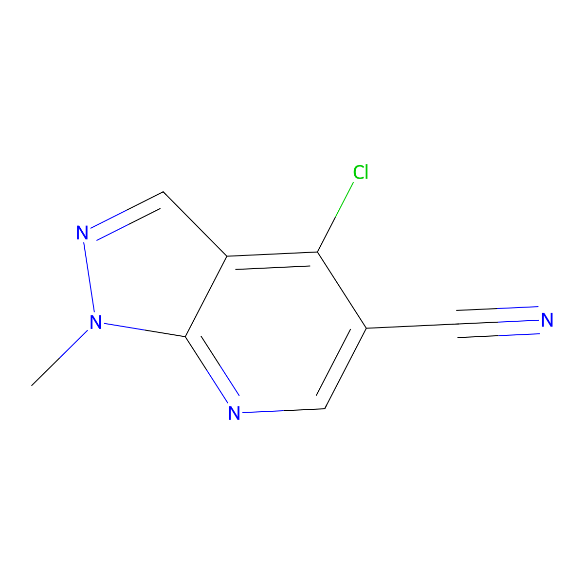 4-chloro-1-methyl-1H-pyrazolo[3,4-b]pyridine-5-carbonitrile molecular structure, CAS 1892444-73-3