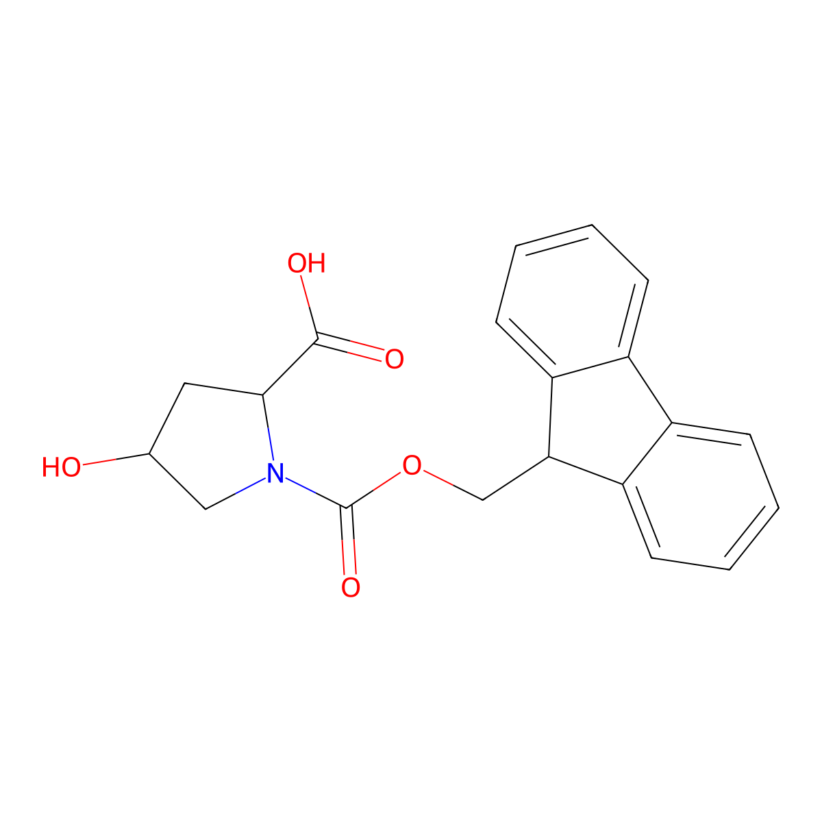 (2S,4S)-1-(((9H-Fluoren-9-yl)methoxy)carbonyl)-4-hydroxypyrrolidine-2-carboxylic acid molecular structure, CAS 189249-10-3