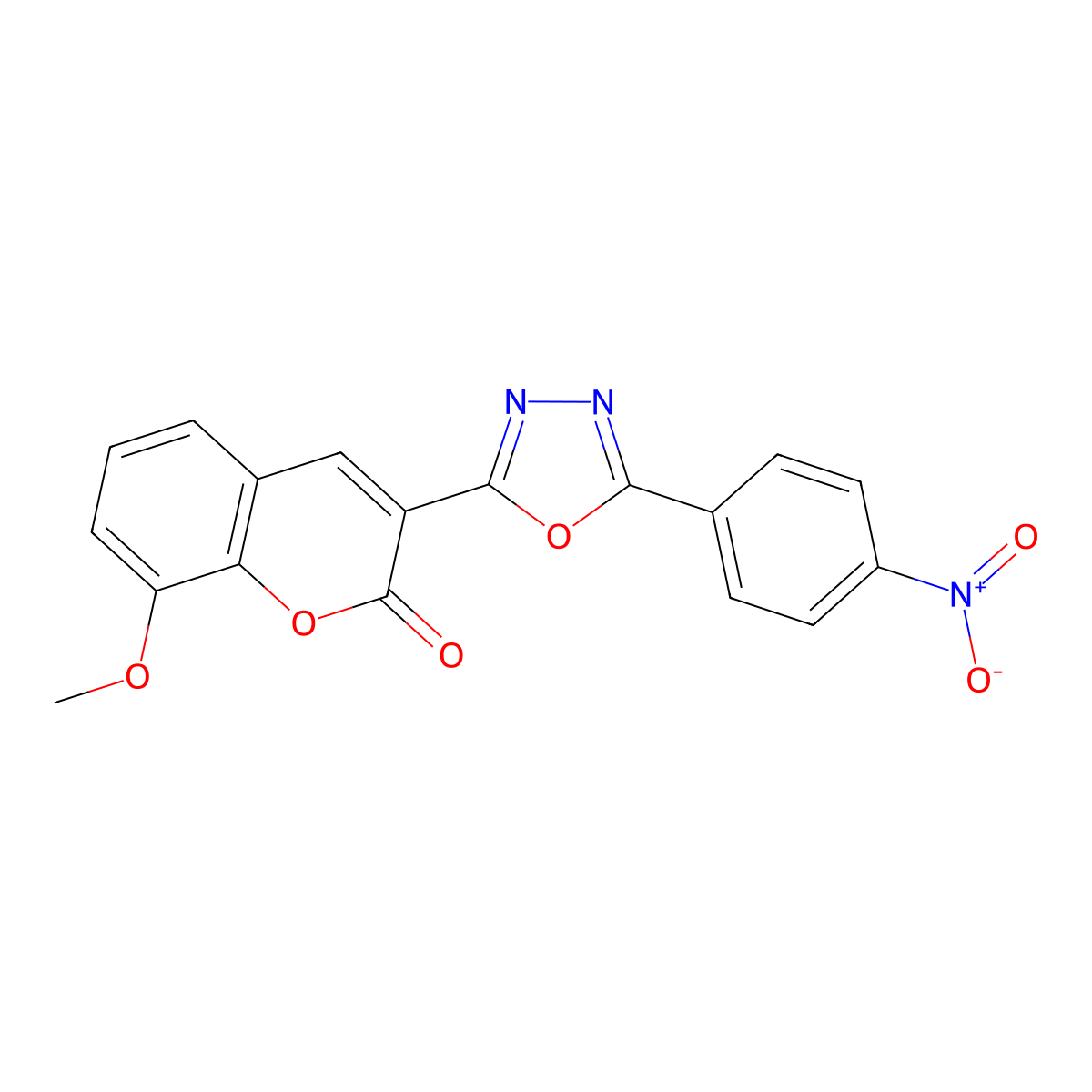 8-methoxy-3-(5-(4-nitrophenyl)-1,3,4-oxadiazol-2-yl)-2H-chromen-2-one molecular structure, CAS 189253-35-8