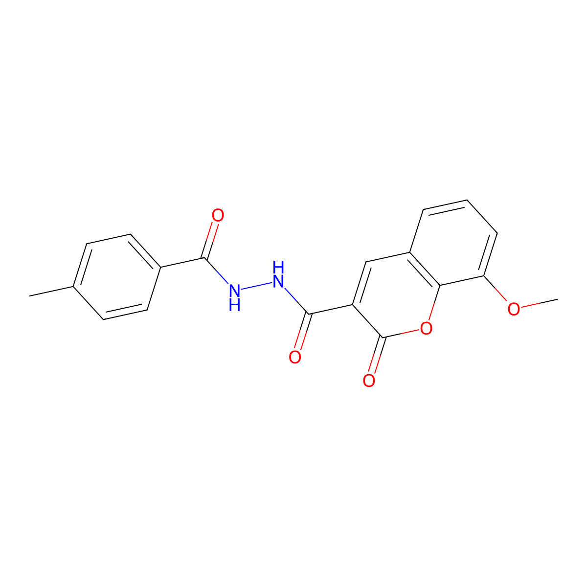 8-methoxy-N'-(4-methylbenzoyl)-2-oxochromene-3-carbohydrazide molecular structure, CAS 189253-47-2