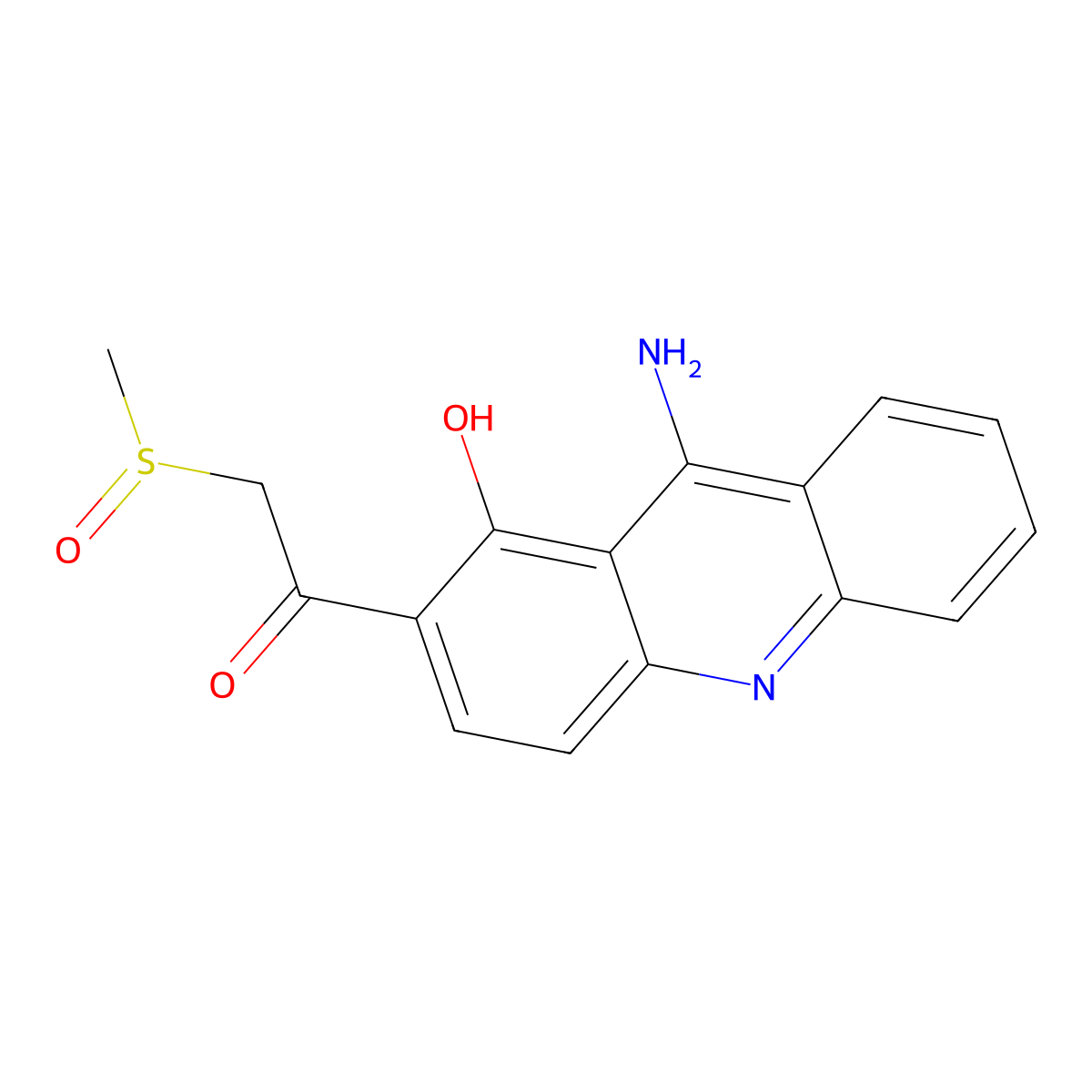 Ethanone, 1-(9-amino-1-hydroxy-2-acridinyl)-2-(methylsulfinyl)- molecular structure, CAS 189254-22-6