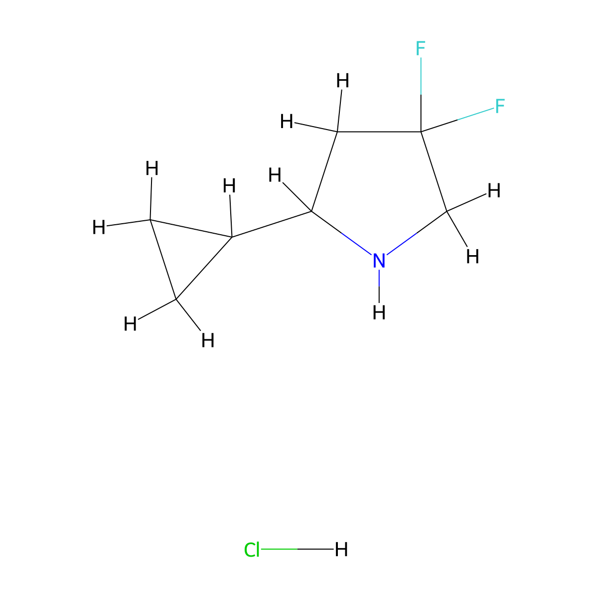 2-Cyclopropyl-4,4-difluoropyrrolidine hydrochloride molecular structure, CAS 1892542-88-9
