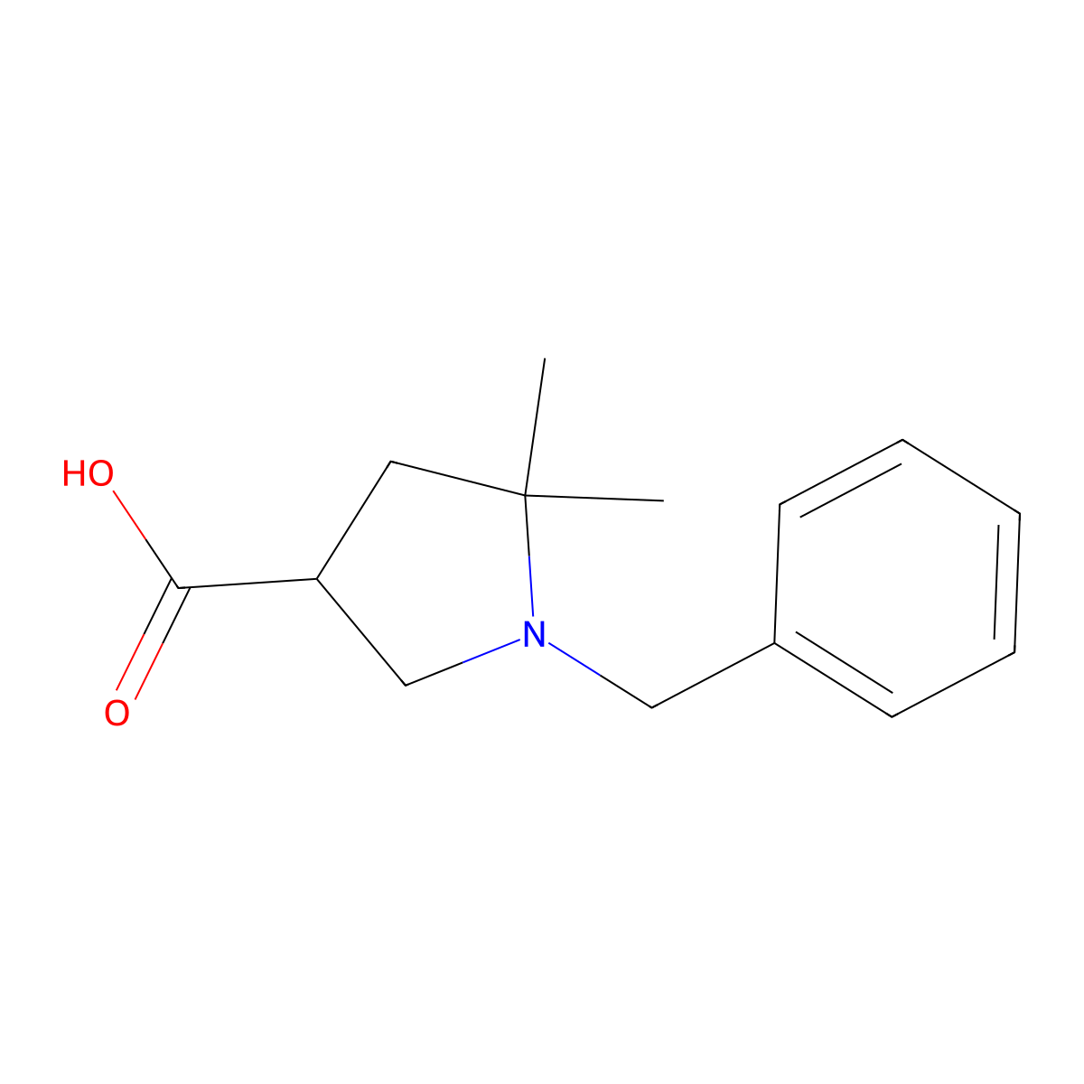 1-Benzyl-5,5-dimethylpyrrolidine-3-carboxylic acid molecular structure, CAS 1892637-61-4