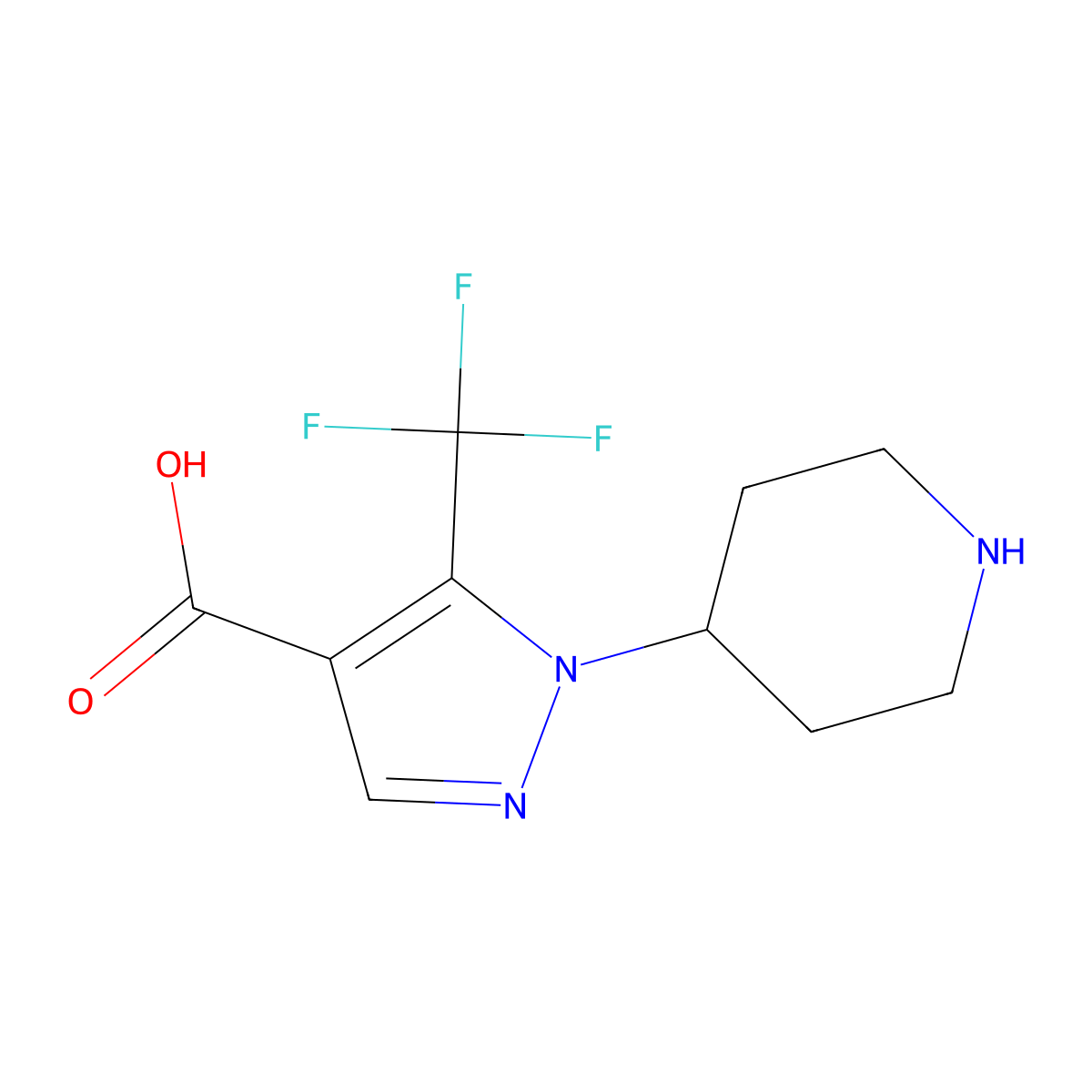 1-(piperidin-4-yl)-5-(trifluoromethyl)-1H-pyrazole-4-carboxylic acid molecular structure, CAS 1892784-21-2