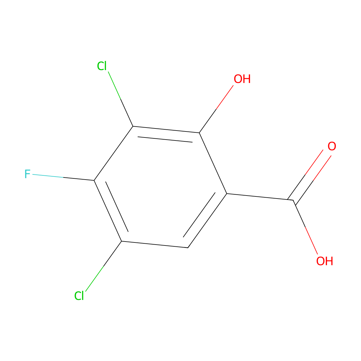 3,5-Dichloro-4-fluoro-2-hydroxybenzoic acid molecular structure, CAS 189283-53-2