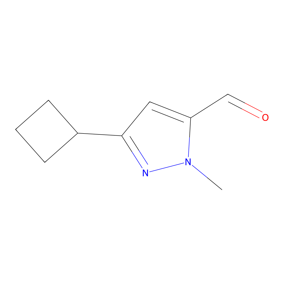 3-cyclobutyl-1-methyl-1H-pyrazole-5-carbaldehyde molecular structure, CAS 1893131-62-8