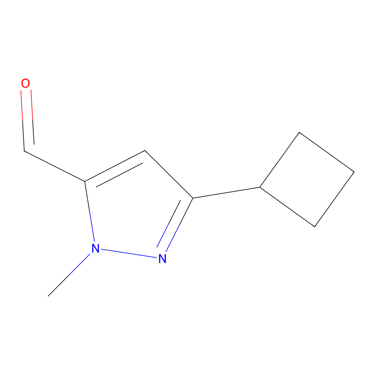 3-cyclobutyl-1-methyl-1H-pyrazole-5-carbaldehyde molecular structure, CAS 1893131-62-8