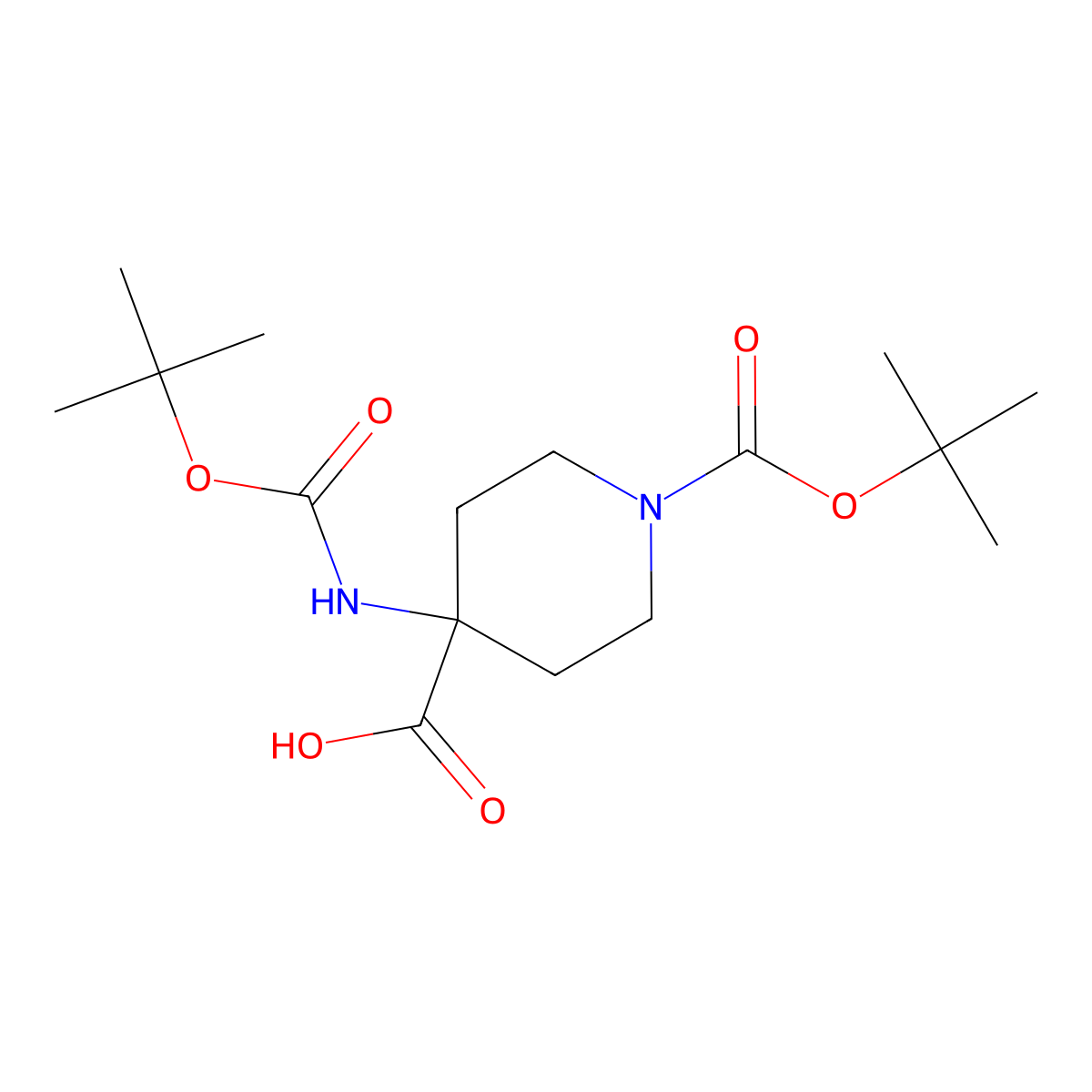1-(tert-Butoxycarbonyl)-4-((tert-butoxycarbonyl)amino)piperidine-4-carboxylic acid molecular structure, CAS 189321-65-1